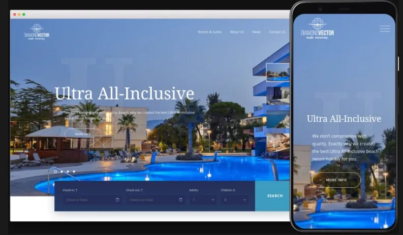 Diamond Vector Hotel responsive website mockup