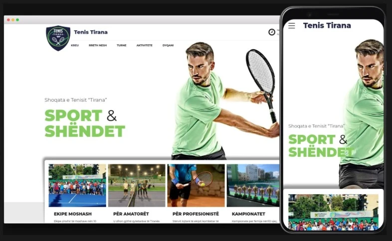 Tenis Tirana responsive website mockup